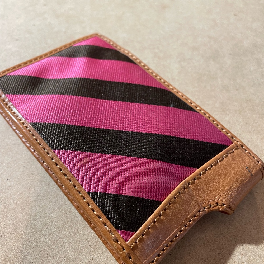 J. Crew Leather ID Credit Card Holder Wallet ID Holder Pink Black Stripes - Picture 3 of 9
